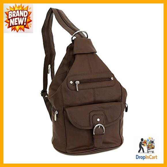 Leather Convertible Sling Backpack Purse 7 Pocket Adjustable Strap Hobo Style main image 4